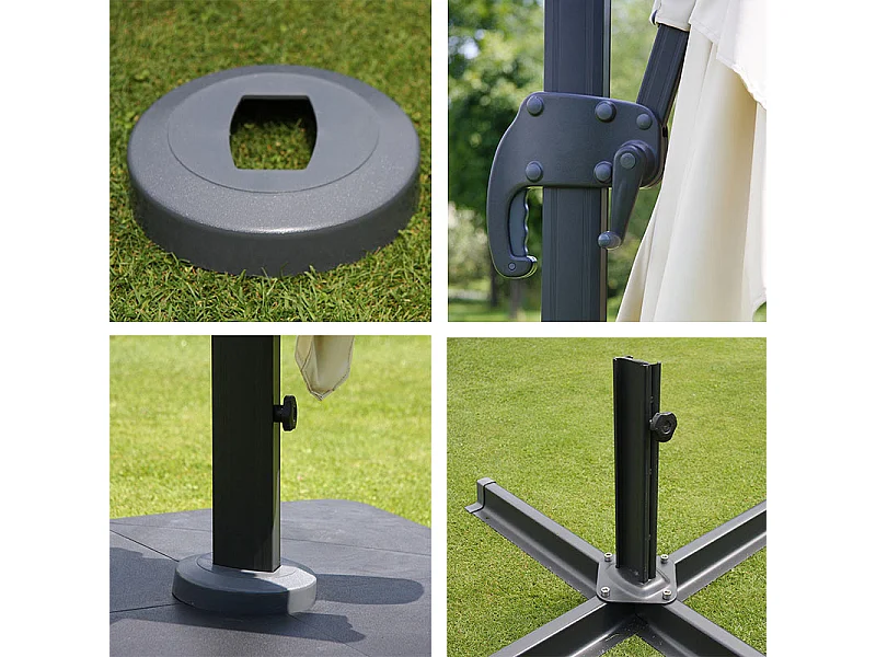 Ombrellone parasole decentrato MCW-A96 3x3m con volante avorio con base