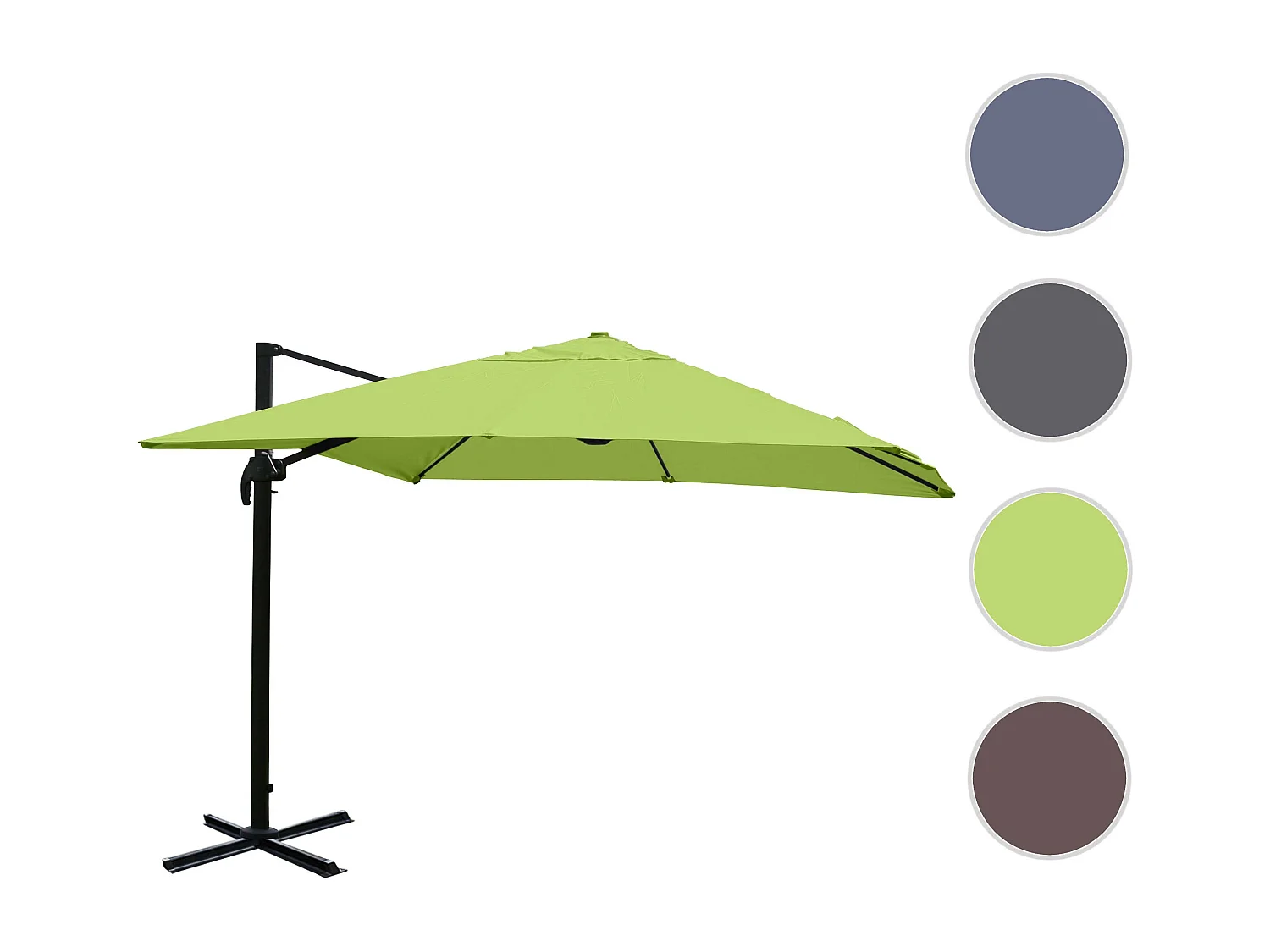 Ombrellone parasole decentrato MCW-A96 3x3m alluminio ~ verde girevole senza base