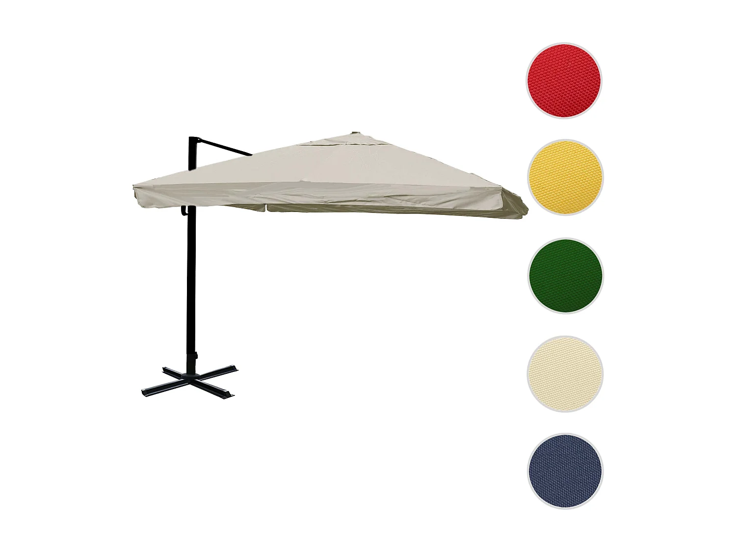 Ombrellone parasole decentrato MCW-A96 3x4m alluminio ~ con volante avorio grigio girevole senza base