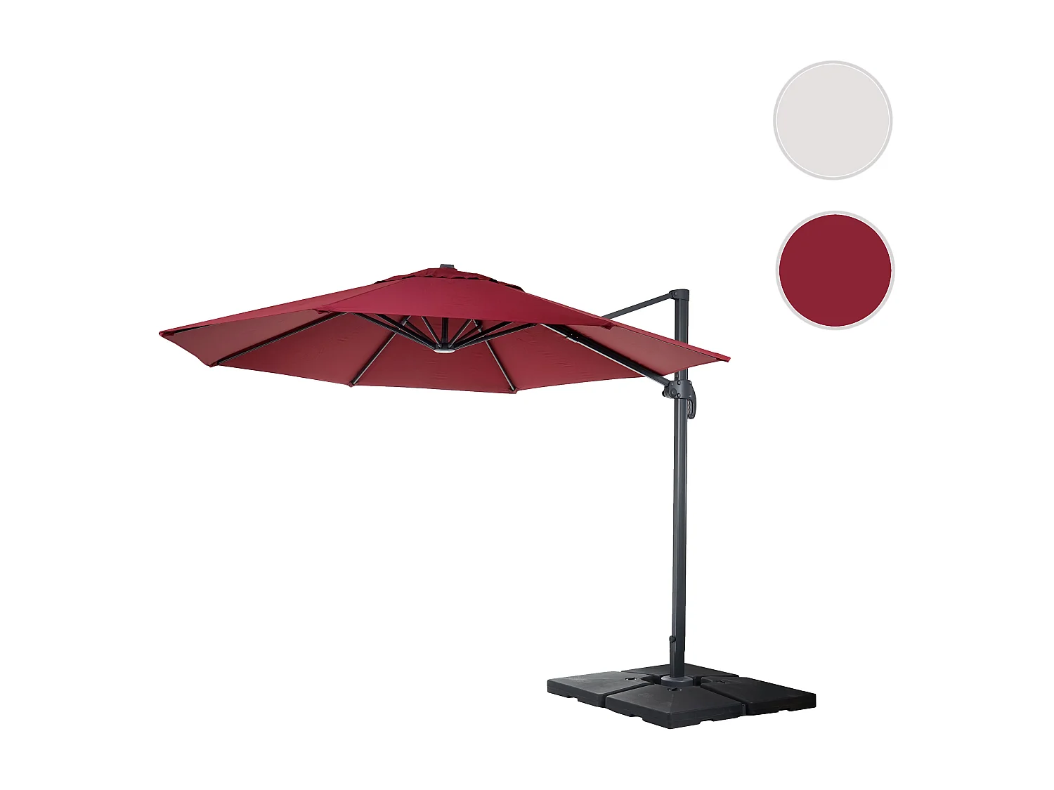 Ombrellone parasole decentrato MCW-A96 rotondo 3,5m ~ bordeaux con base