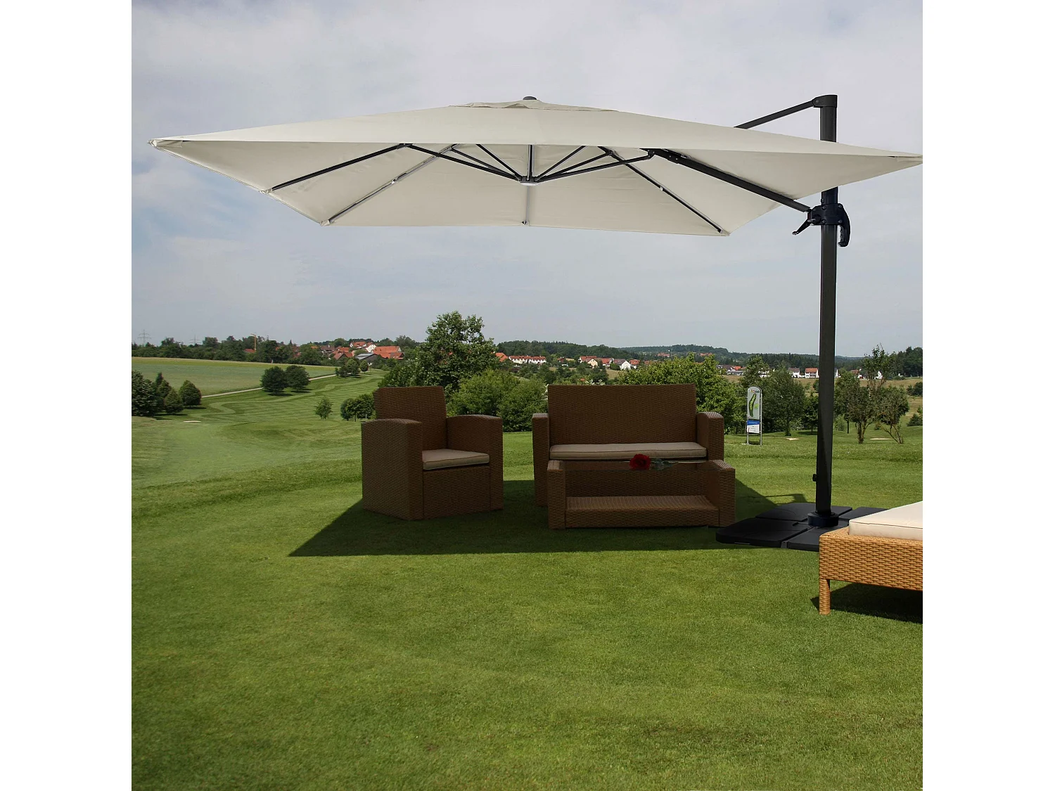 Ombrellone parasole decentrato MCW-A96 3x3m alluminio ~ avorio grigio girevole con base