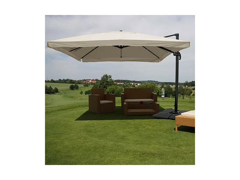 Zweefparasol MCW-A96 II,  Flap, crèmegrijs met standaard, draaibaar