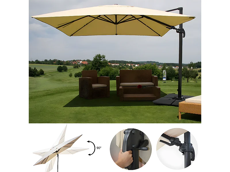 Obrotowy parasol wspornikowy MCW-A96 III,  kremowy ze stojakiem, obrotowy