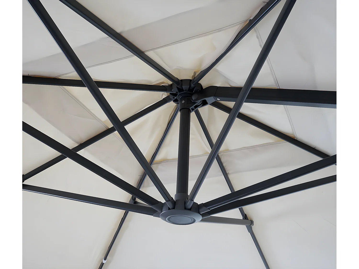 Ombrellone parasole decentrato MCW-A96 orientabile 3x4m alluminio avorio girevole con base