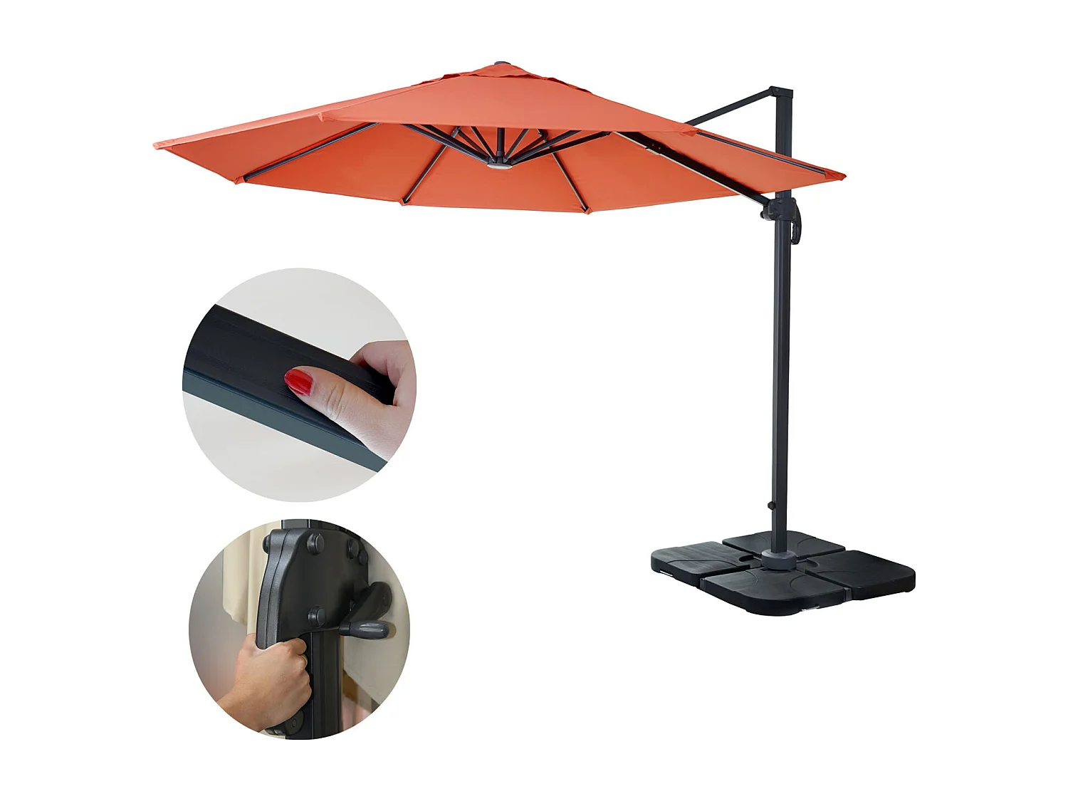 Zweefparasol MCW-A96 I rond,  terracotta met voet