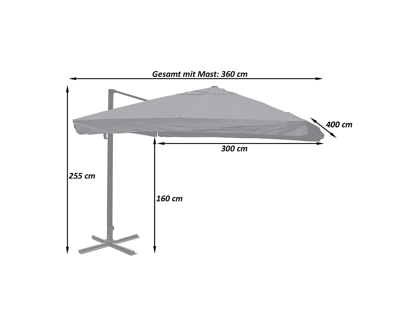 Ombrellone parasole decentrato MCW-A96 3x4m alluminio ~ con volante avorio grigio senza base