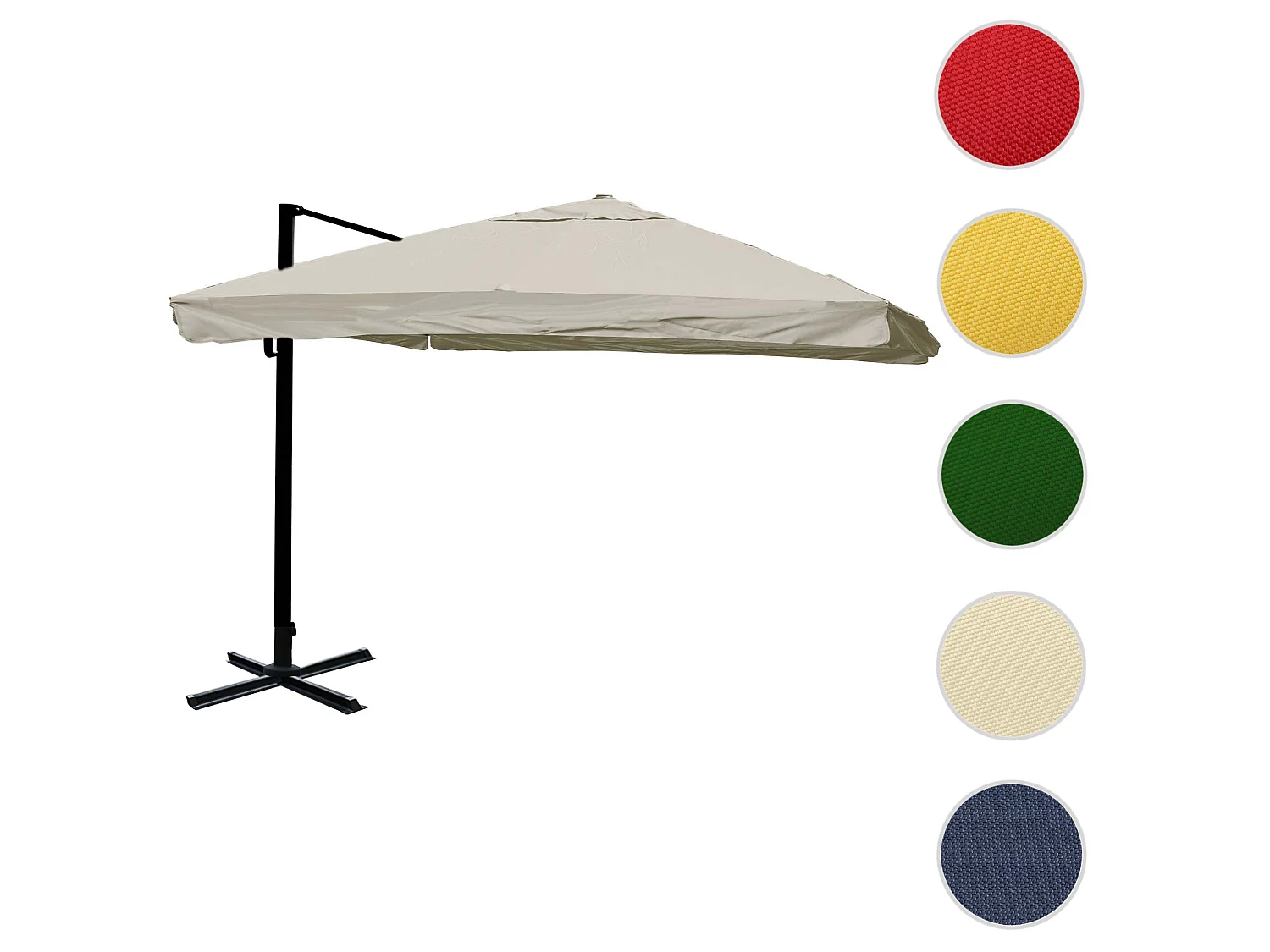 Ombrellone parasole decentrato MCW-A96 3x4m alluminio ~ con volante avorio grigio senza base