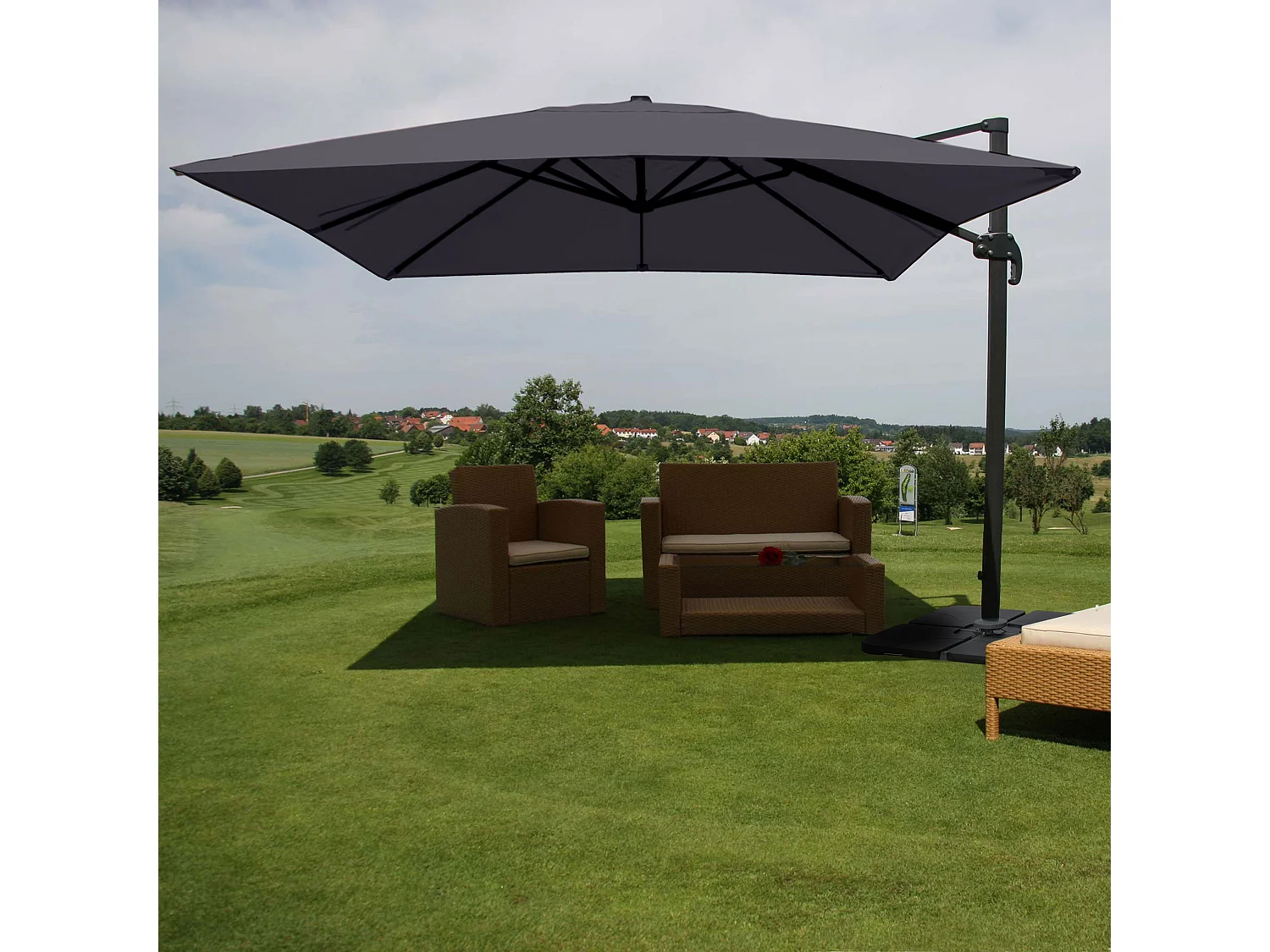 Ombrellone parasole decentrato MCW-A96 3x4m ~ antracite girevole con base