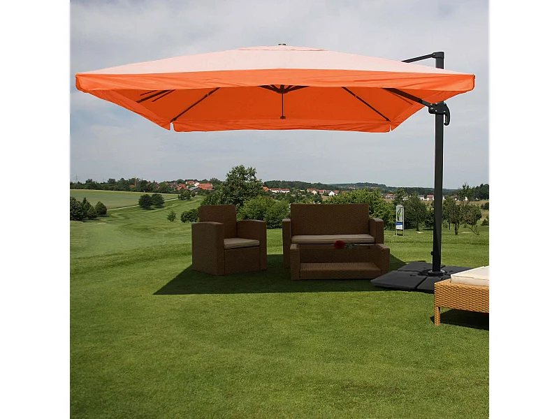 Ampelschirm MCW-A96 III drehbar, Flap, terracotta mit Ständer, drehbar