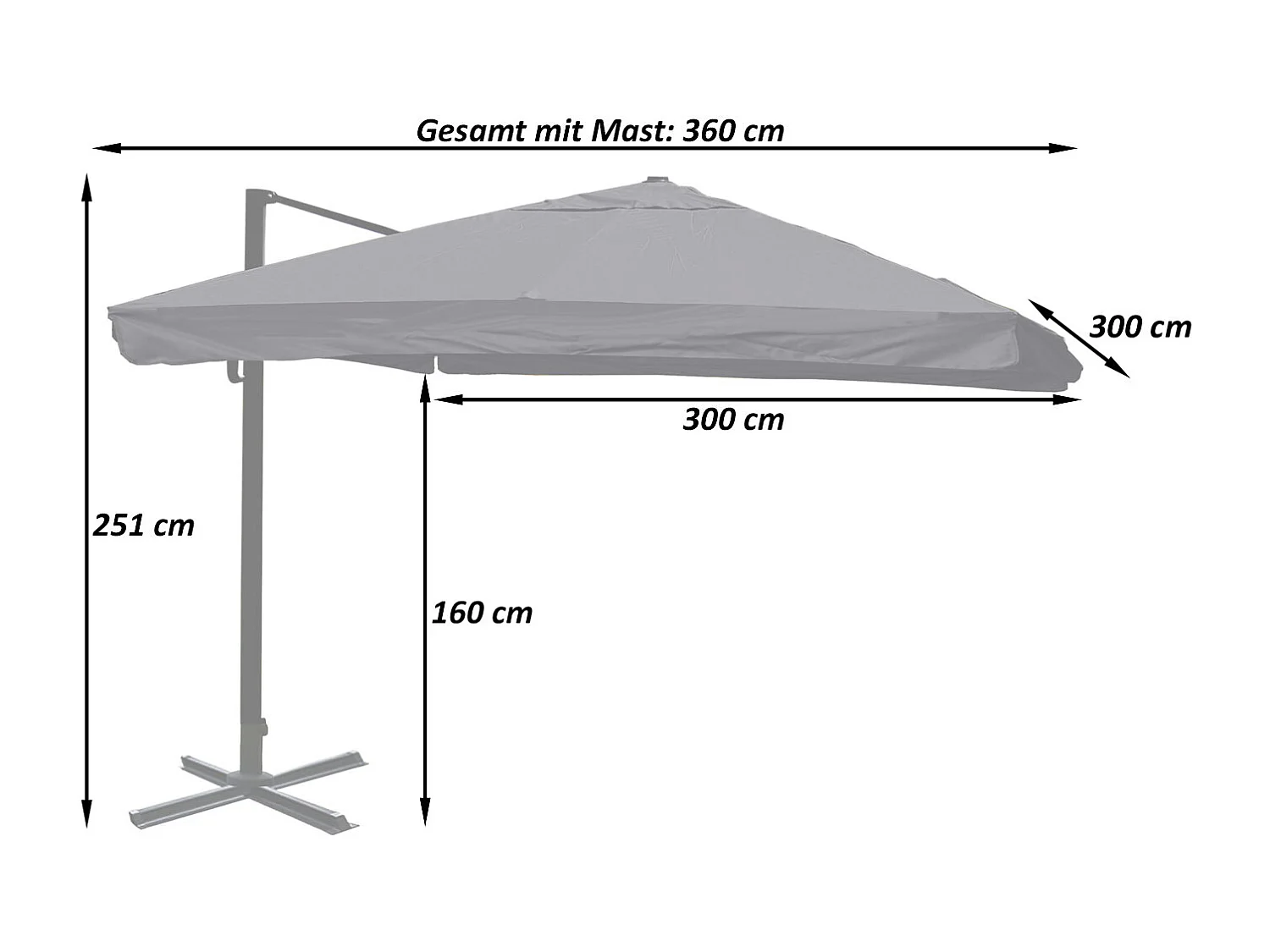Ombrellone parasole decentrato MCW-A96 3x3m ~ con volante avorio girevole con base