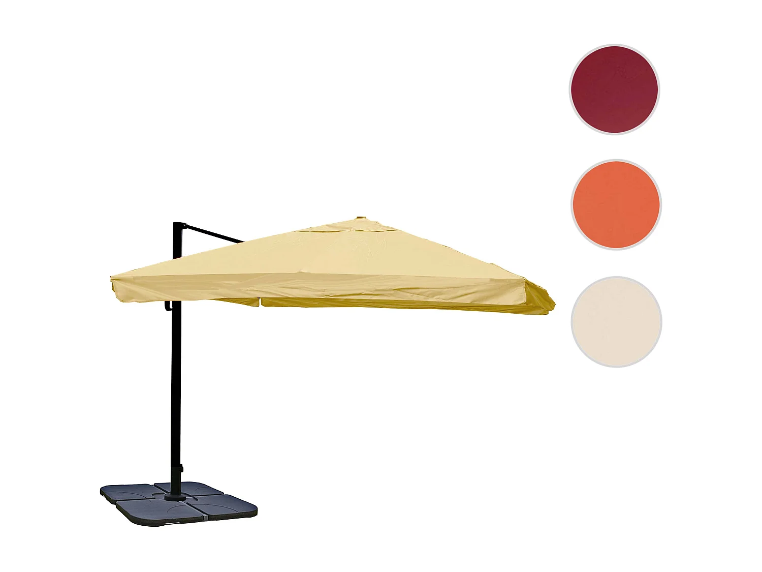 Ombrellone parasole decentrato MCW-A96 3x3m ~ con volante avorio girevole con base