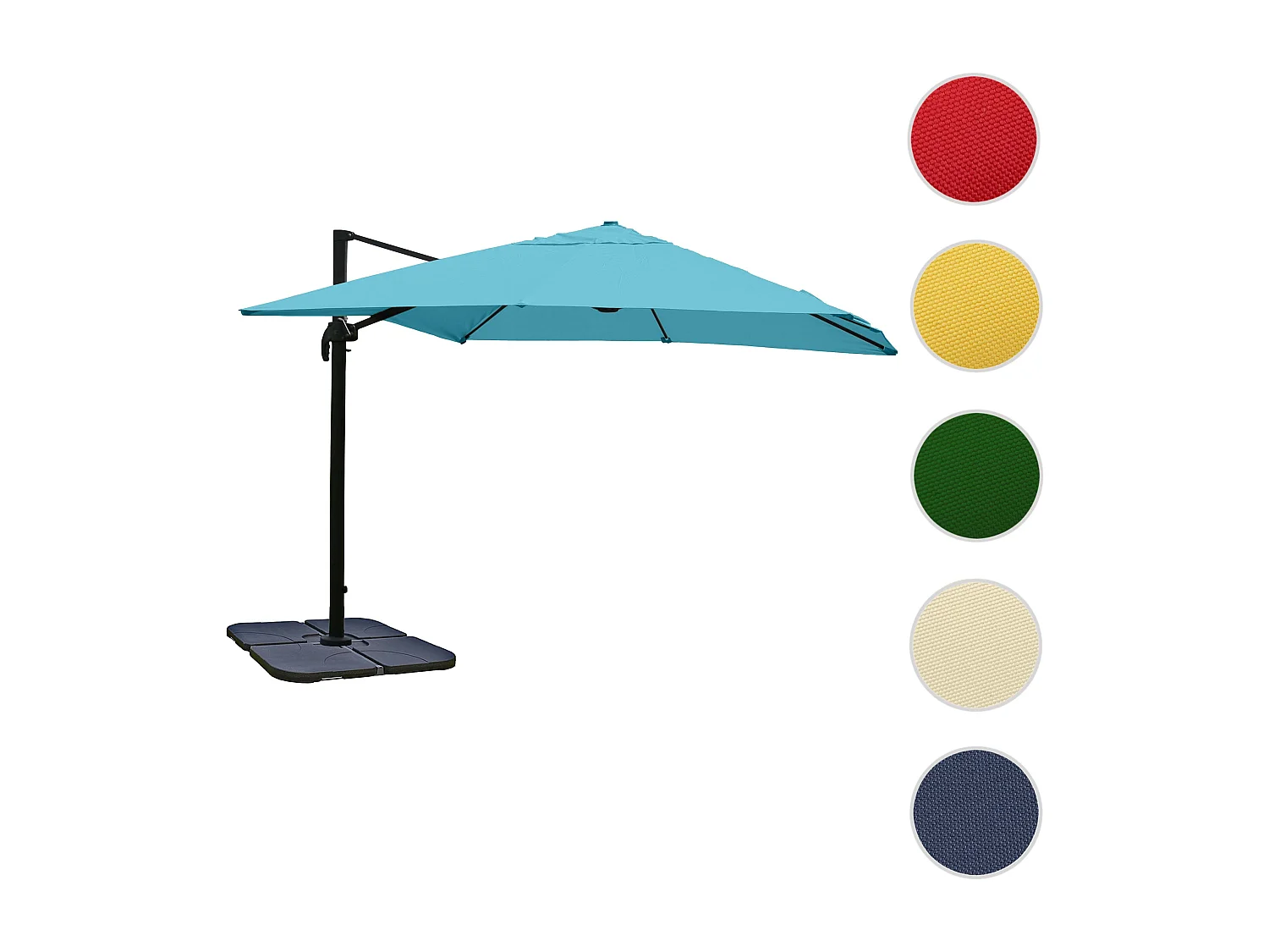 Ombrellone parasole decentrato MCW-A96 3,5x3,5m ~ azzurro girevole con base