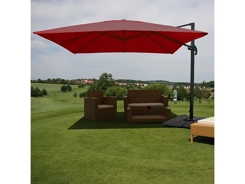 Ombrellone parasole decentrato MCW-A96 3x4m alluminio bordeaux girevole con base