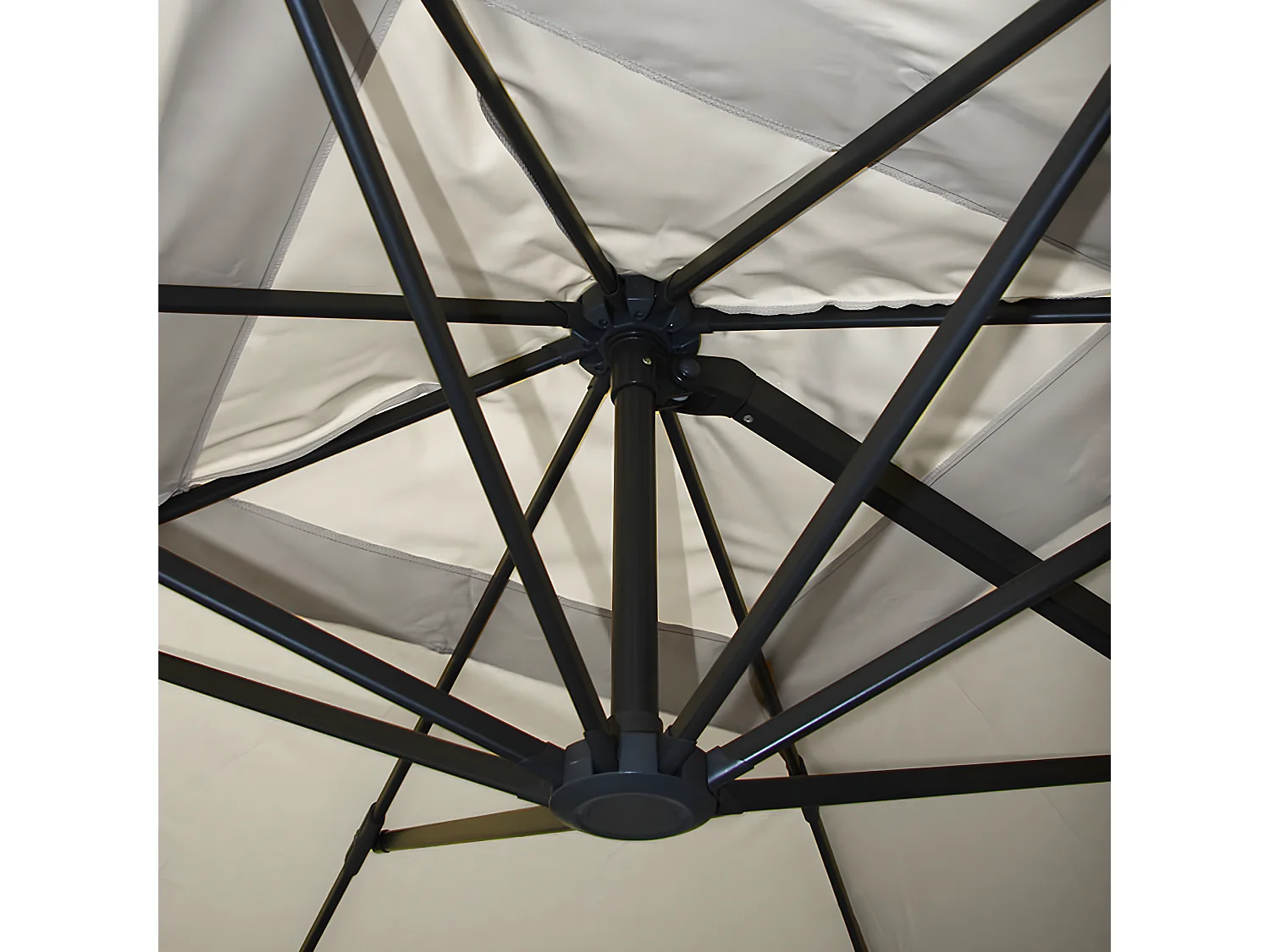 Ombrellone parasole decentrato MCW-A96 3x3m avorio grigio girevole senza base