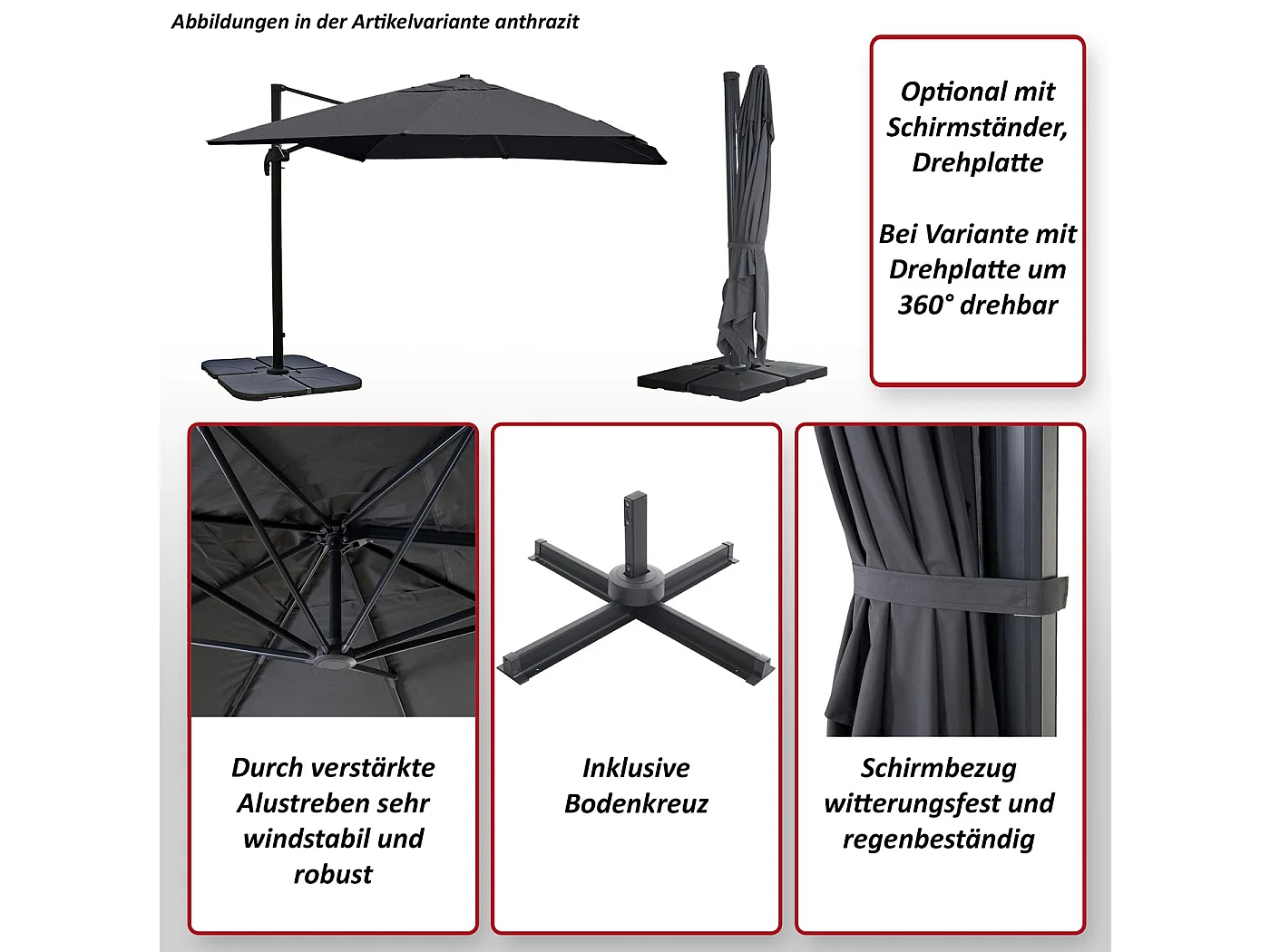 Zweefparasol MCW-A96 III,  crème zonder voet, draaibaar
