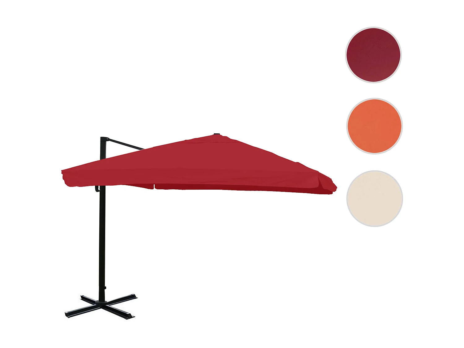 Ombrellone parasole decentrato MCW-A96 3x3m alluminio con volante bordeaux girevole senza base