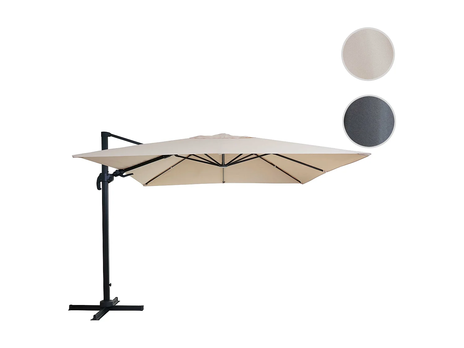 Ombrellone parasole decentrato MCW-A96 orientabile 3x4m alluminio avorio senza base