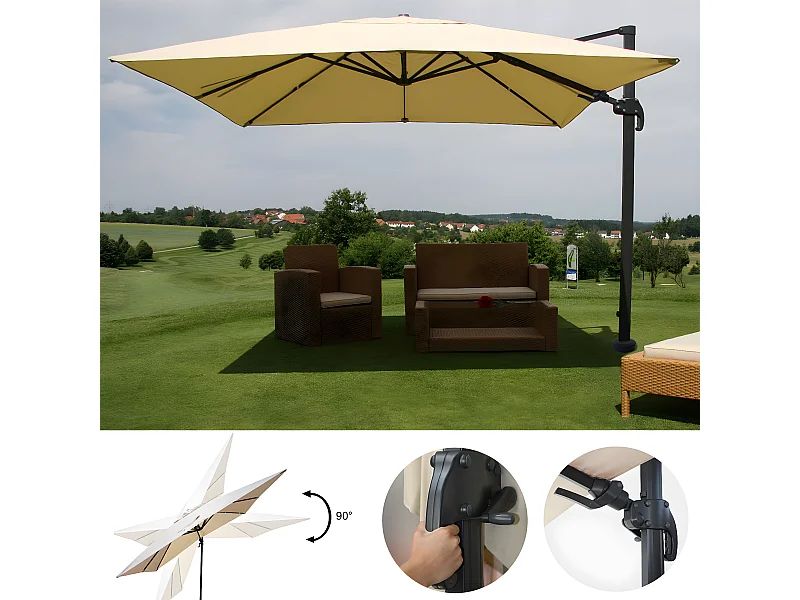 Ombrellone parasole decentrato MCW-A96 orientabile 3x4m alluminio avorio senza base