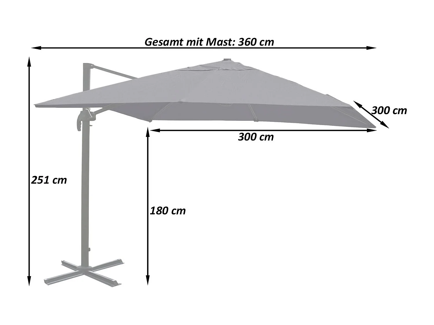 Ombrellone parasole decentrato MCW-A96 3x3m ~ arancione girevole con base