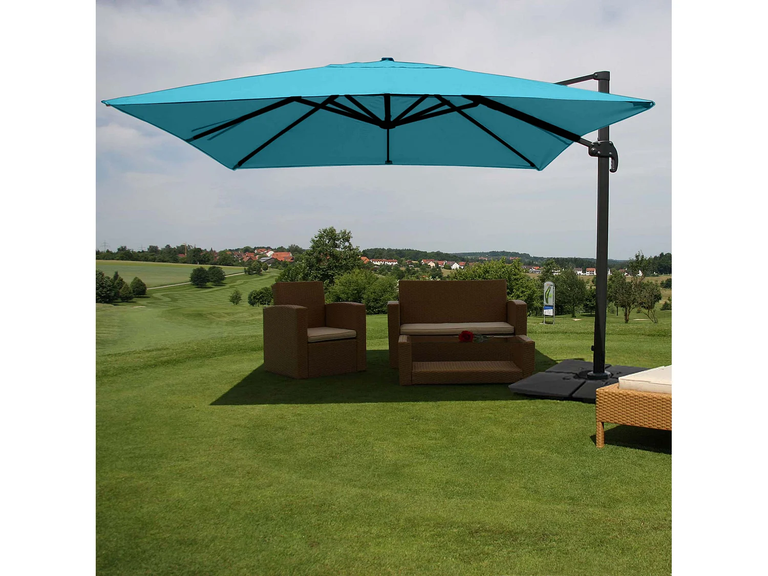 Zweefparasol MCW-A96 III,  turquoise met voet