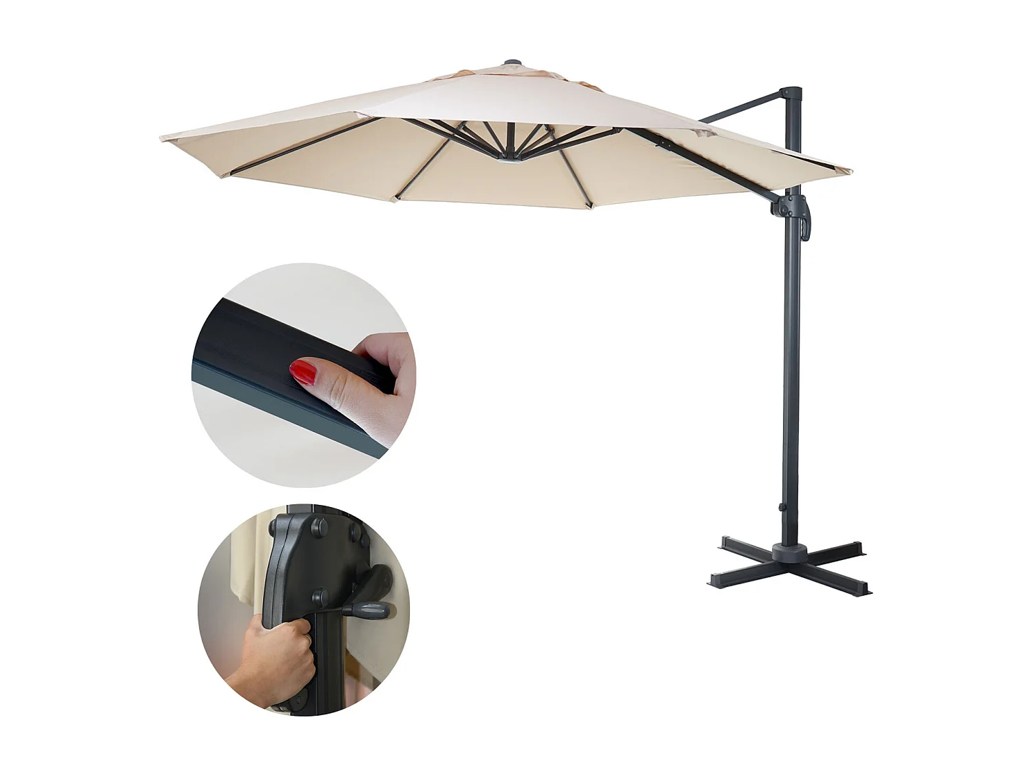 Okrągły obrotowy parasol wspornikowy MCW-A96 II,  kremowy bez stojaka, obrotowy