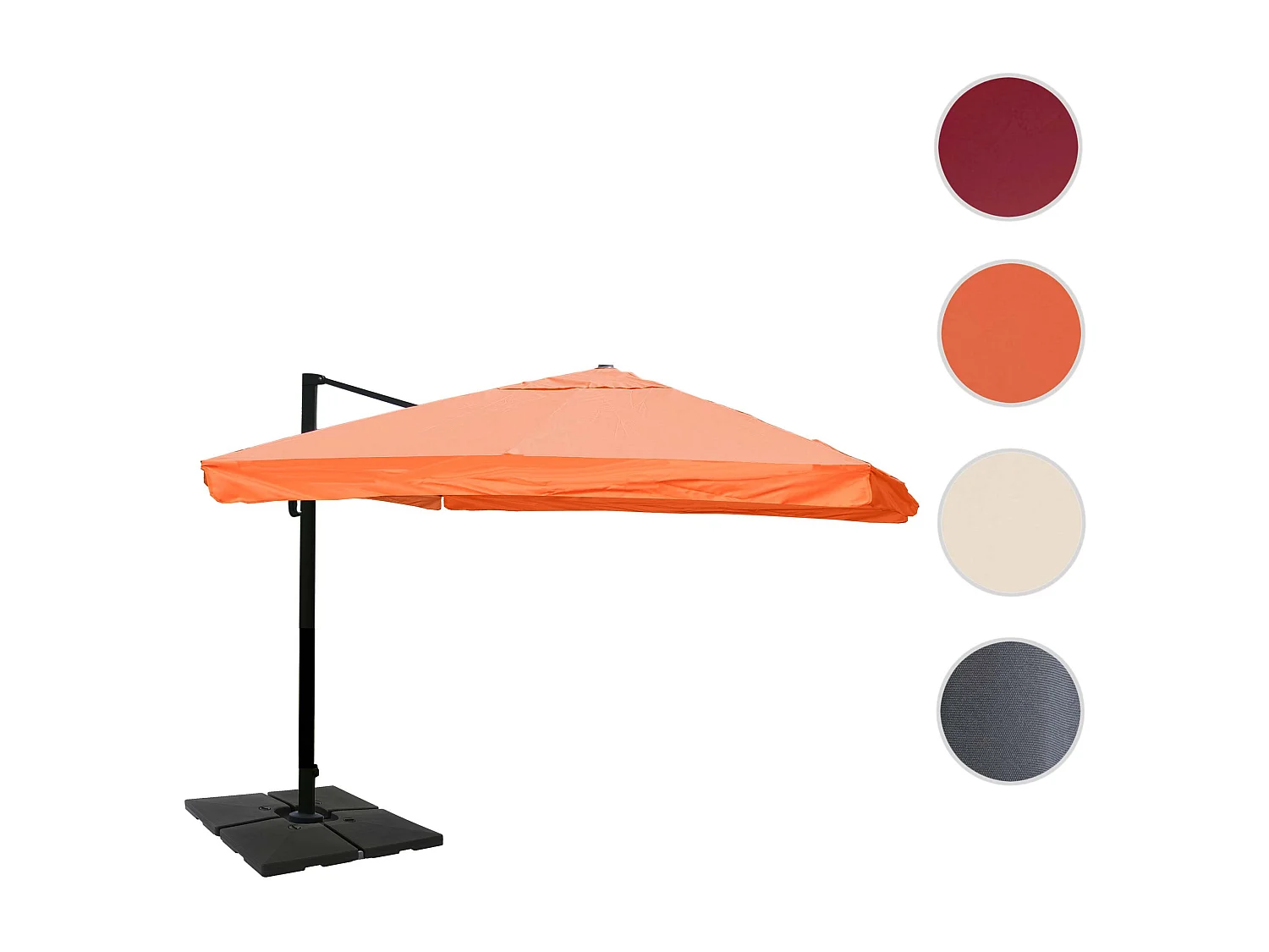 Ombrellone parasole decentrato MCW-A96 3,5x3,5m alluminio ~ con volante arancione con base
