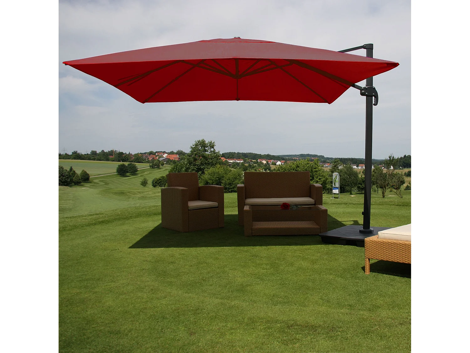 Ombrellone parasole decentrato MCW-A96 3x3m alluminio ~ bordeaux con base