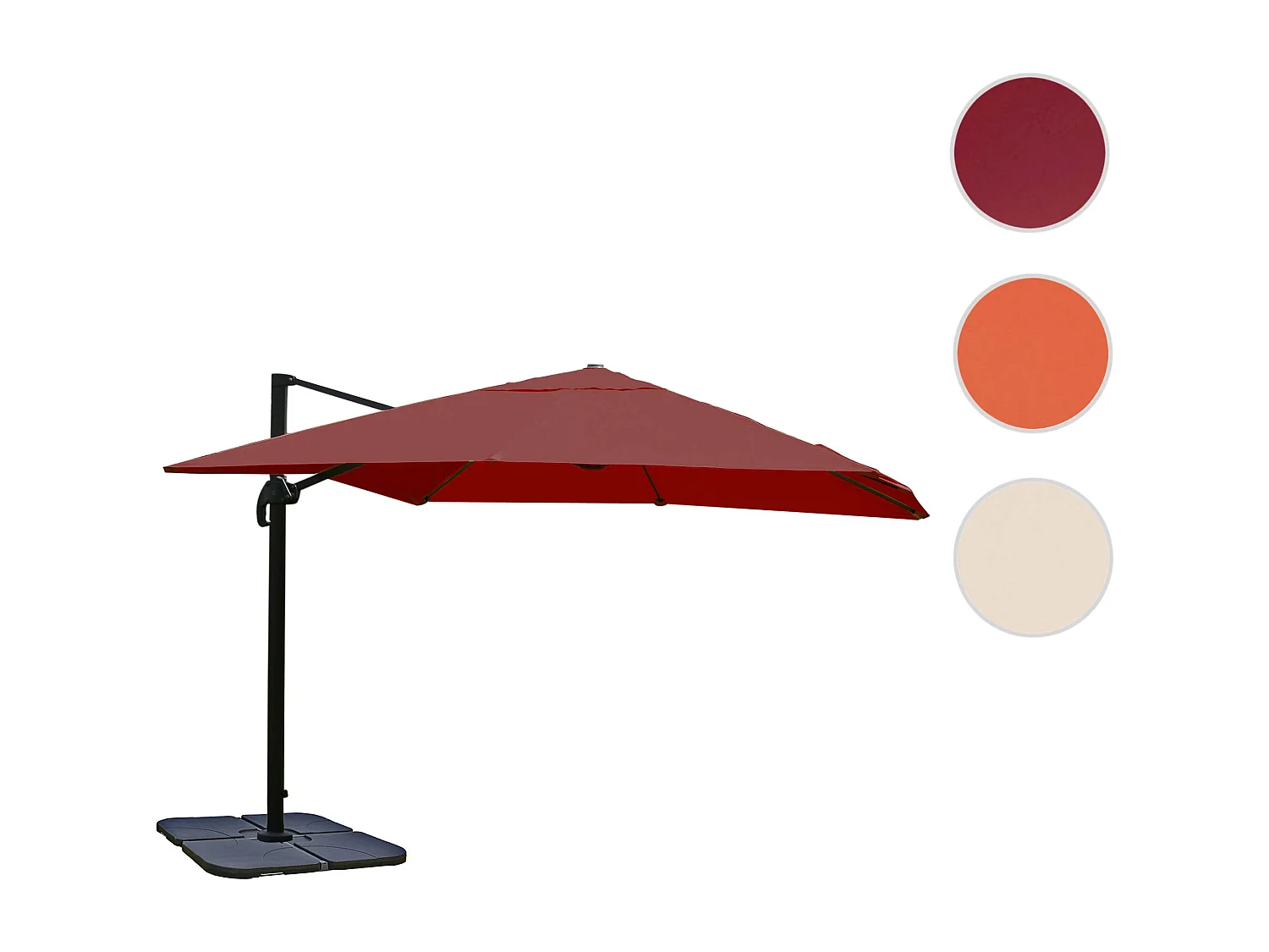 Ombrellone parasole decentrato MCW-A96 3x3m alluminio ~ bordeaux con base