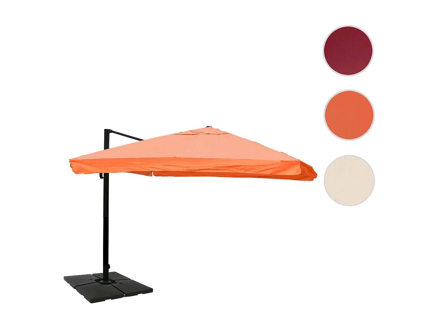 Ombrellone parasole decentrato MCW-A96 3x4m alluminio ~ con volante arancione con base