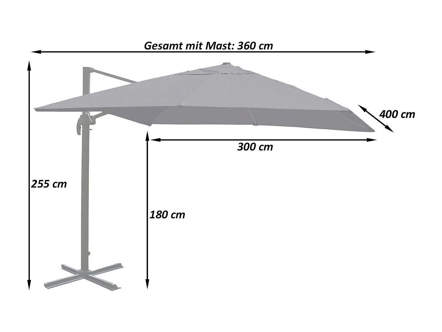Ombrellone parasole decentrato MCW-A96 3x4m avorio girevole con base
