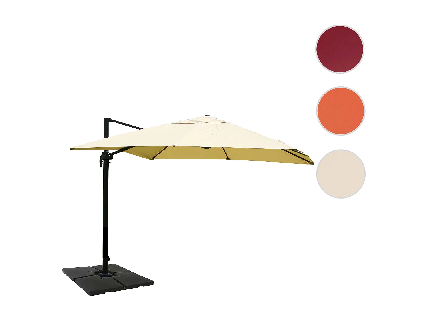 Ombrellone parasole decentrato MCW-A96 3x4m ~ avorio girevole con base