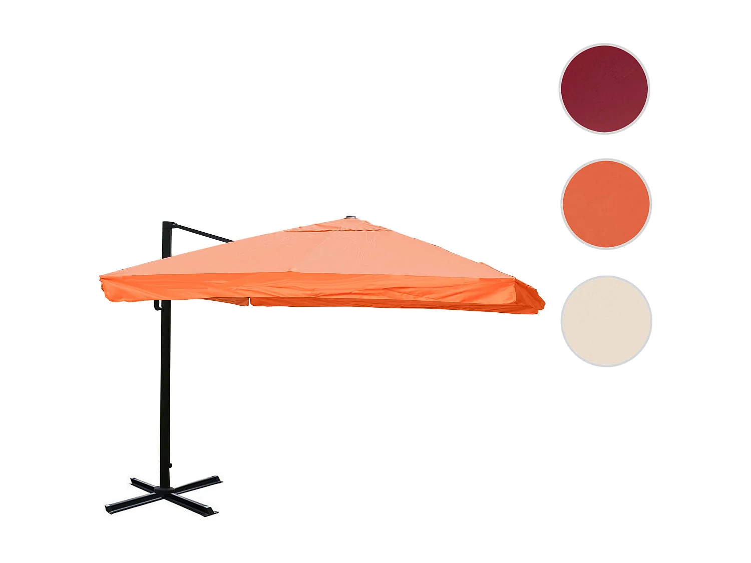 Ombrellone parasole decentrato MCW-A96 3x4m alluminio ~ con volante arancione senza base