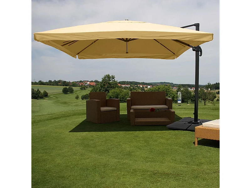 Ombrellone parasole decentrato MCW-A96 3x4m alluminio con volante avorio girevole con base