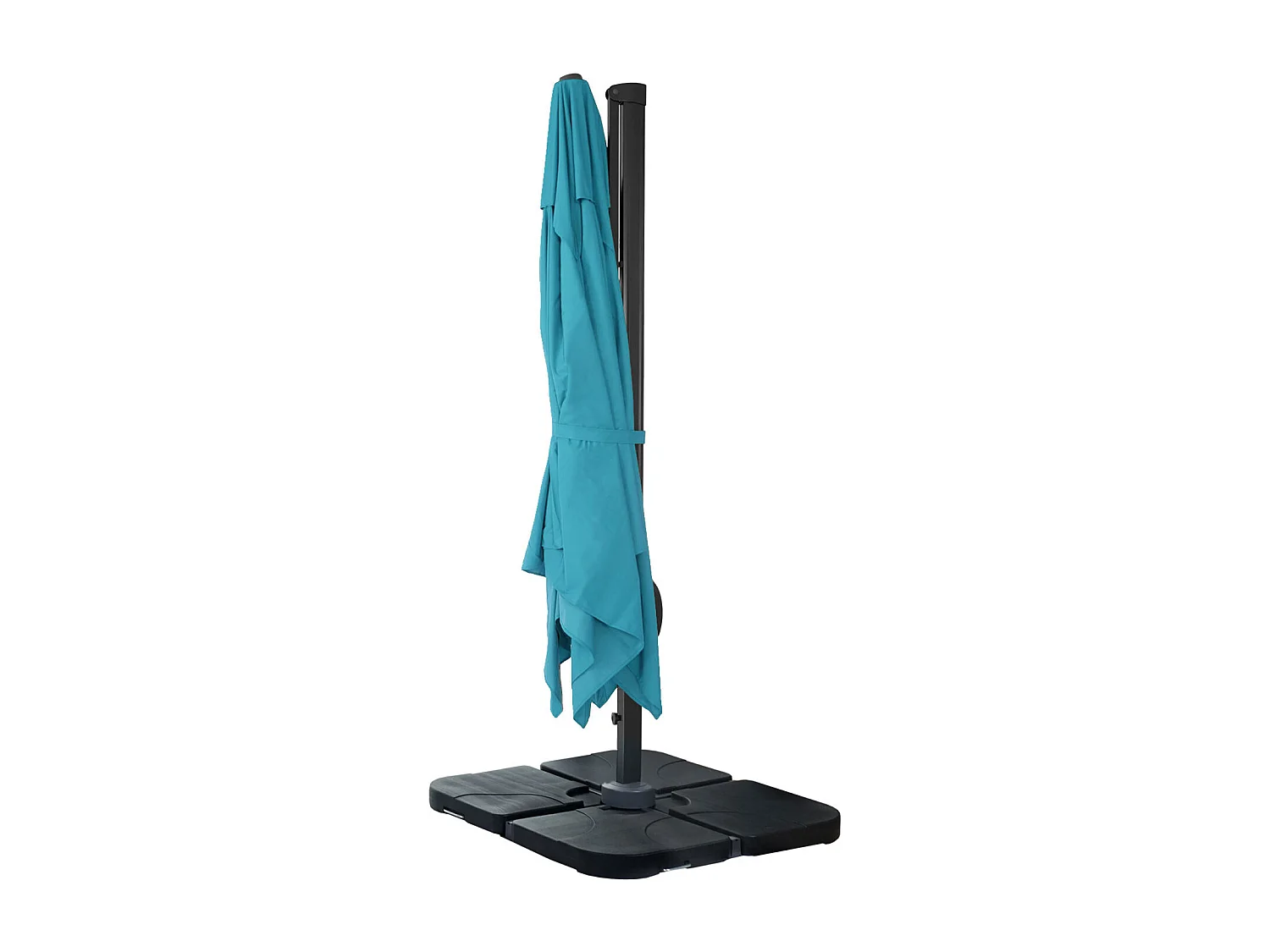 Ombrellone parasole decentrato MCW-A96 3x3m ~ azzurro girevole con base