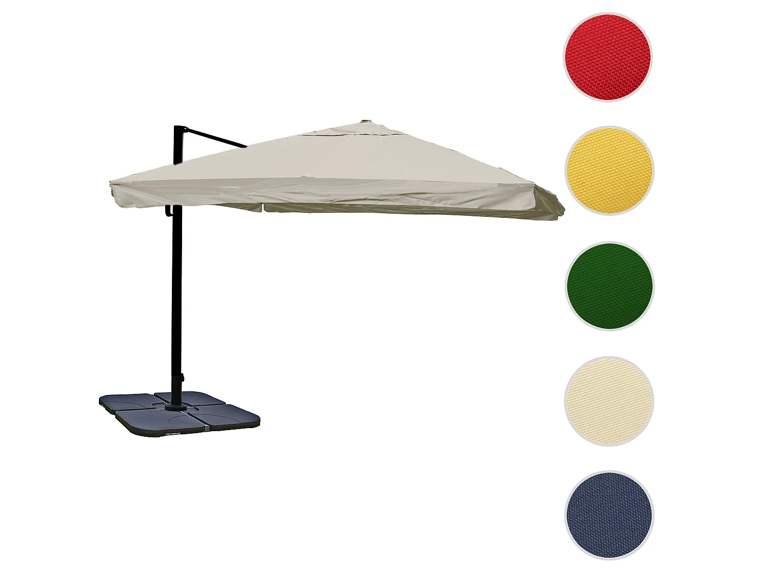 Ombrellone parasole decentrato MCW-A96 3,5x3,5m alluminio ~ con volante avorio grigio girevole con base