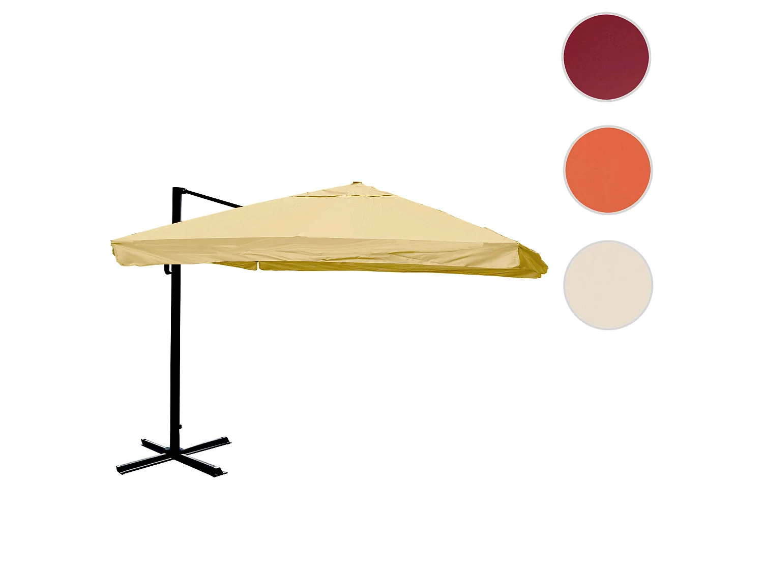 Ombrellone parasole decentrato MCW-A96 3x4m alluminio ~ con volante avorio girevole senza base
