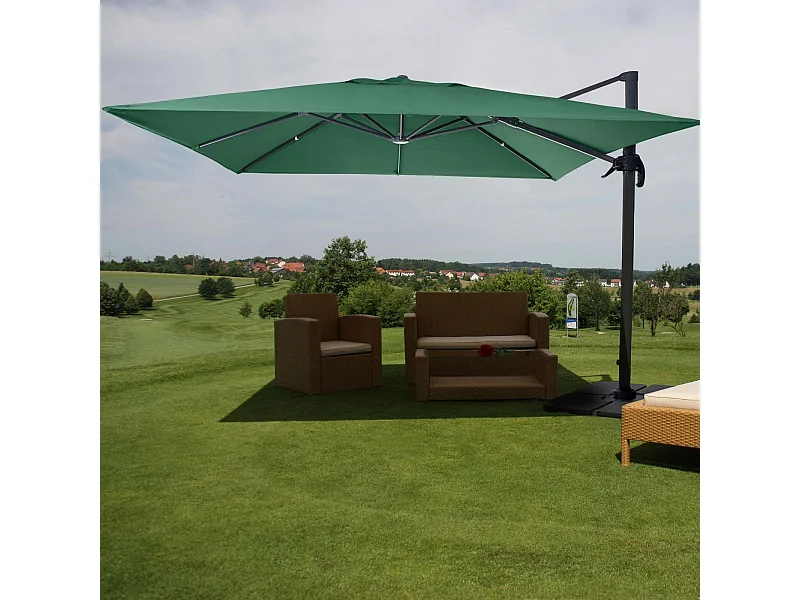 Ombrellone parasole decentrato MCW-A96 3x3m verde girevole con base