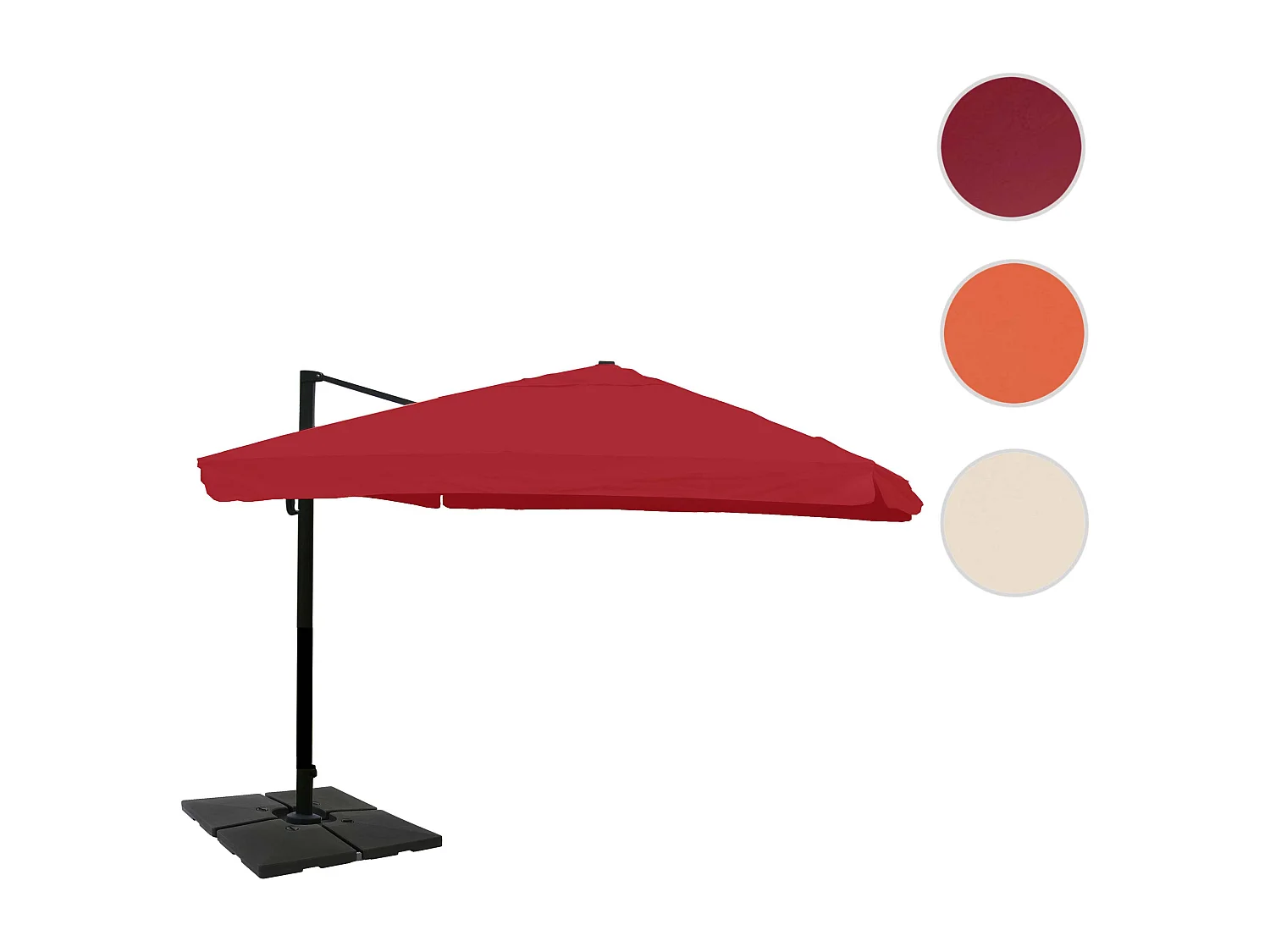 Ombrellone parasole decentrato MCW-A96 3x4m ~ con volante bordeaux girevole con base