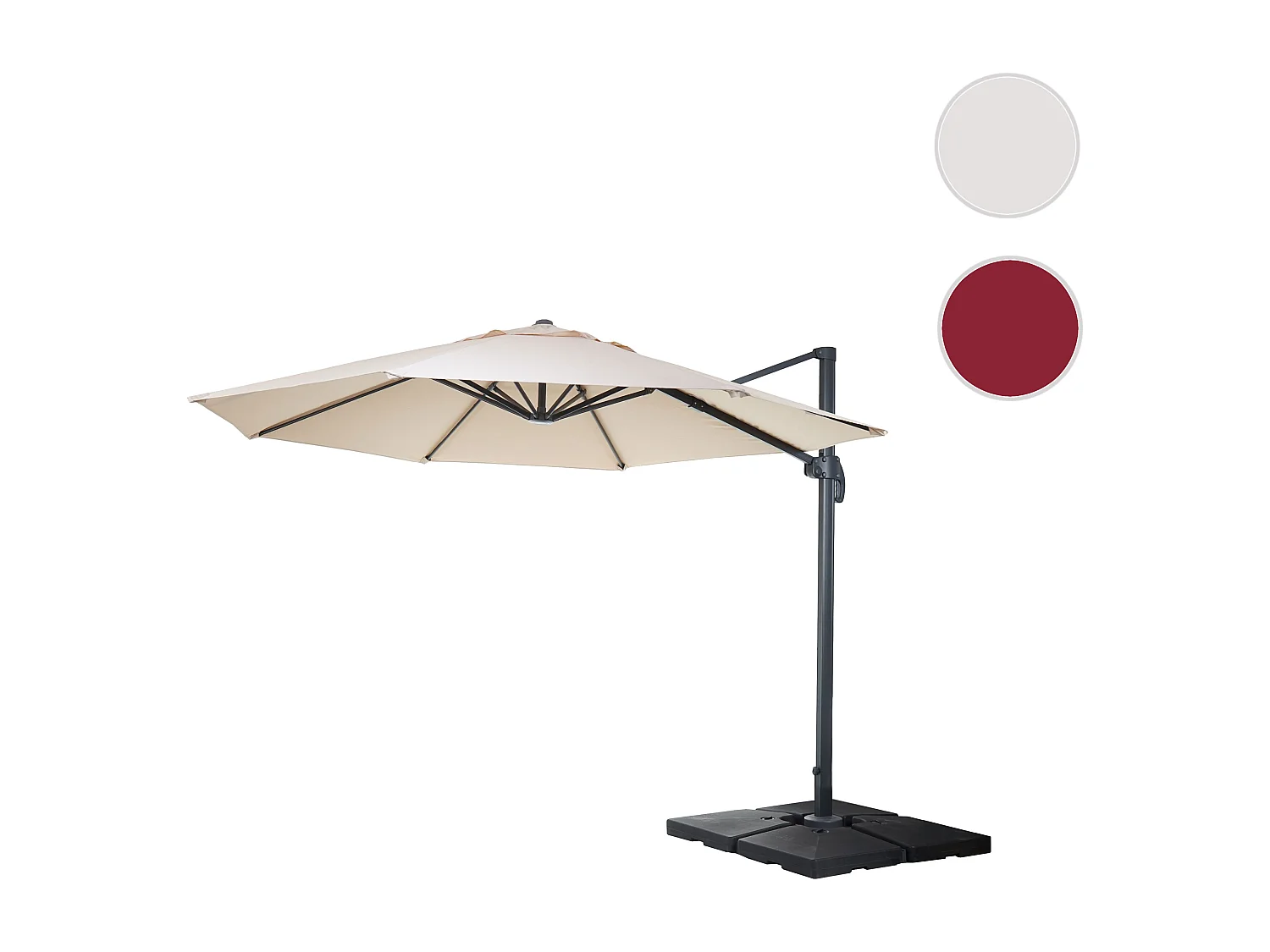 Ombrellone parasole decentrato MCW-A96 rotondo 4m alluminio avorio con base