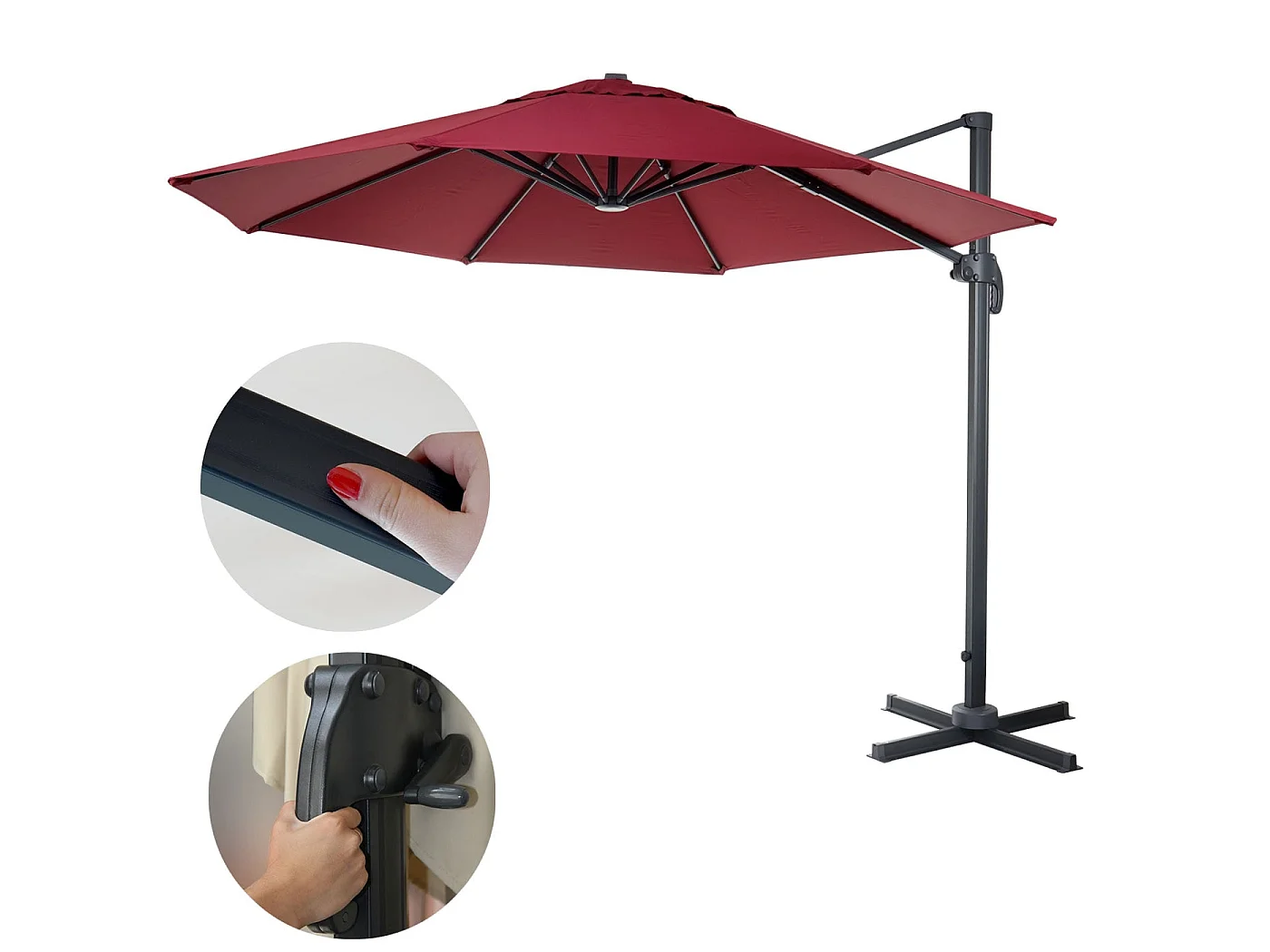 Ombrellone parasole decentrato MCW-A96 rotondo 4m alluminio ~ bordeaux senza base
