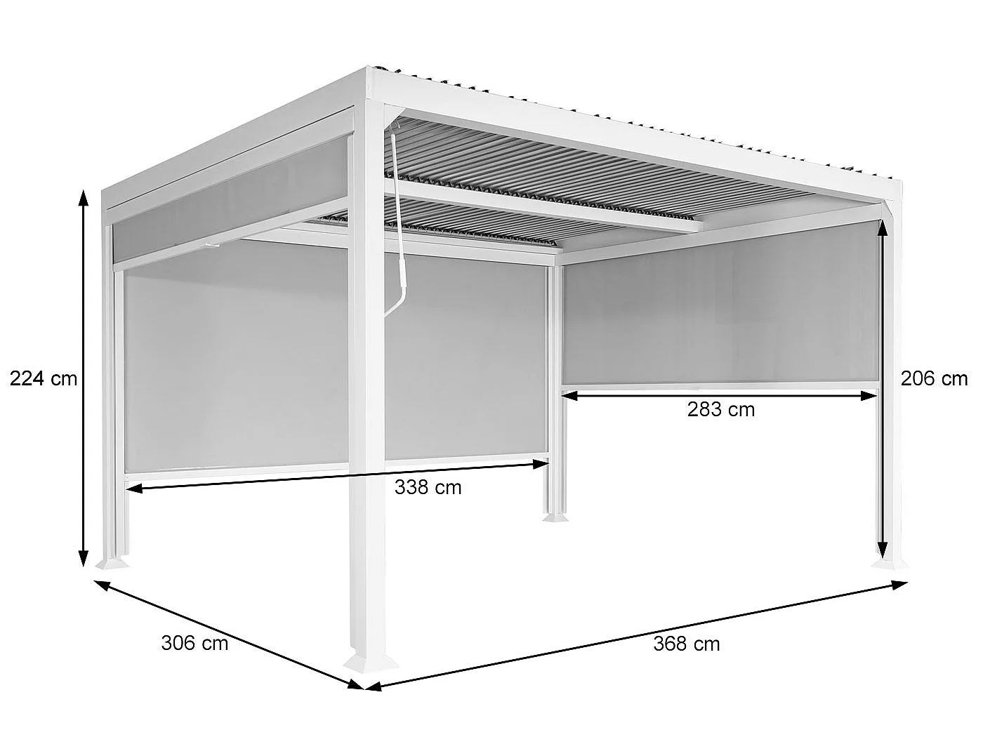 Aluminiumspergola MCW-L41 med 3 sidevægge,  hvid