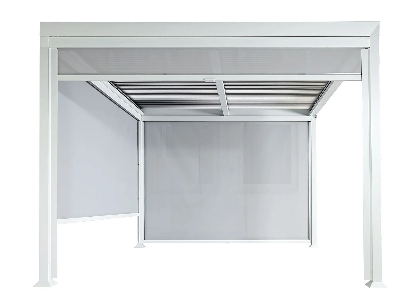 Aluminiumspergola MCW-L41 med 3 sidevægge,  hvid