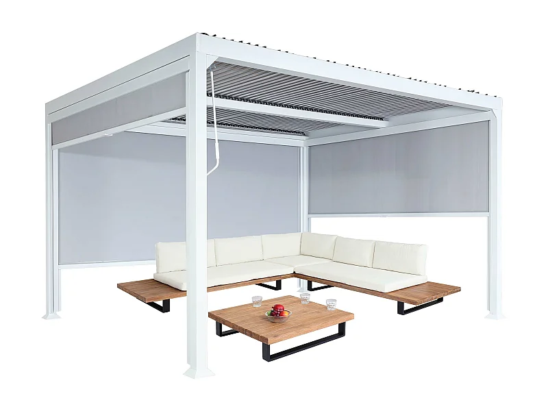Alu Pergola MCW-L41 mit 3x Seitenwand, Weiß