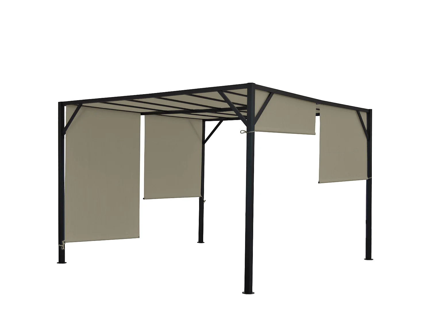 Pergola Baia, Garten Pavillon Terrassenüberdachung, stabiles 6cm-Stahl-Gestell + Schiebedach taupe, 4x4m