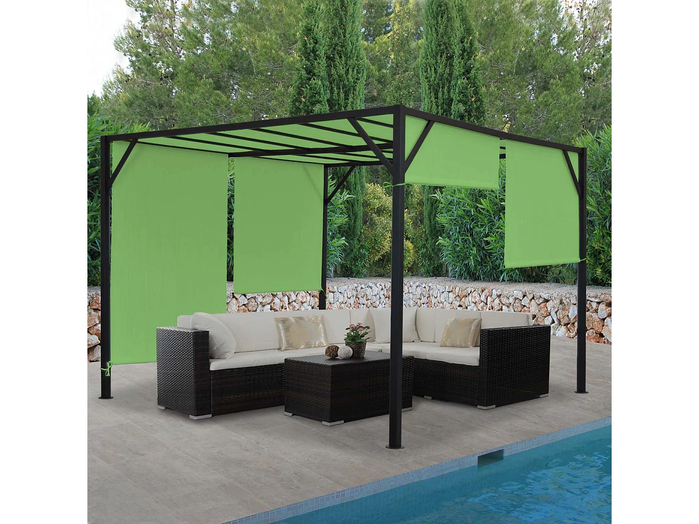 Gazebo pergola regolabile baldacchino moderno elegante giardino patio Baia acciaio poliestere 3x3m verde