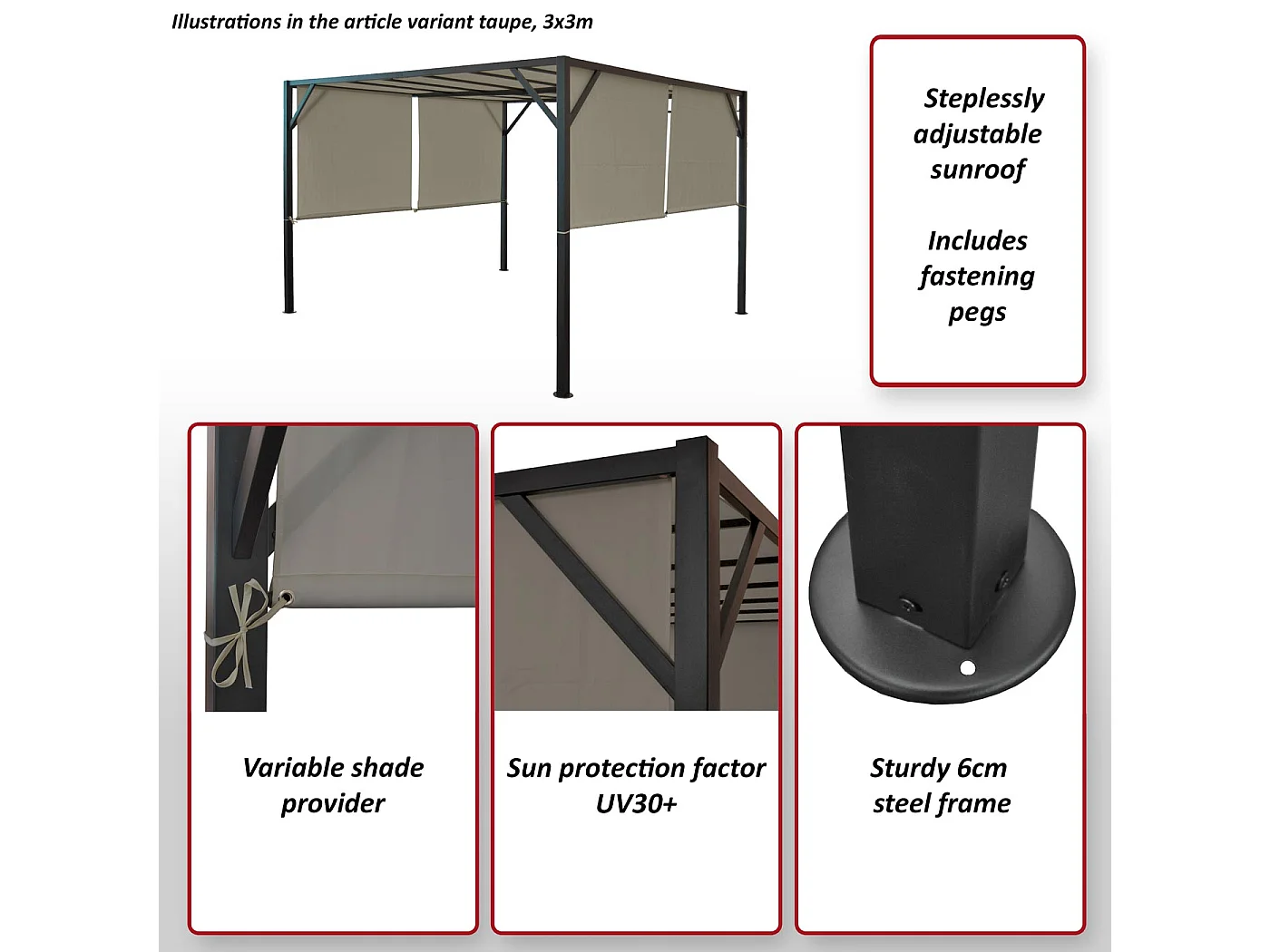 Gazebo pergola regolabile baldacchino moderno elegante giardino patio Baia acciaio poliestere 3x3m verde