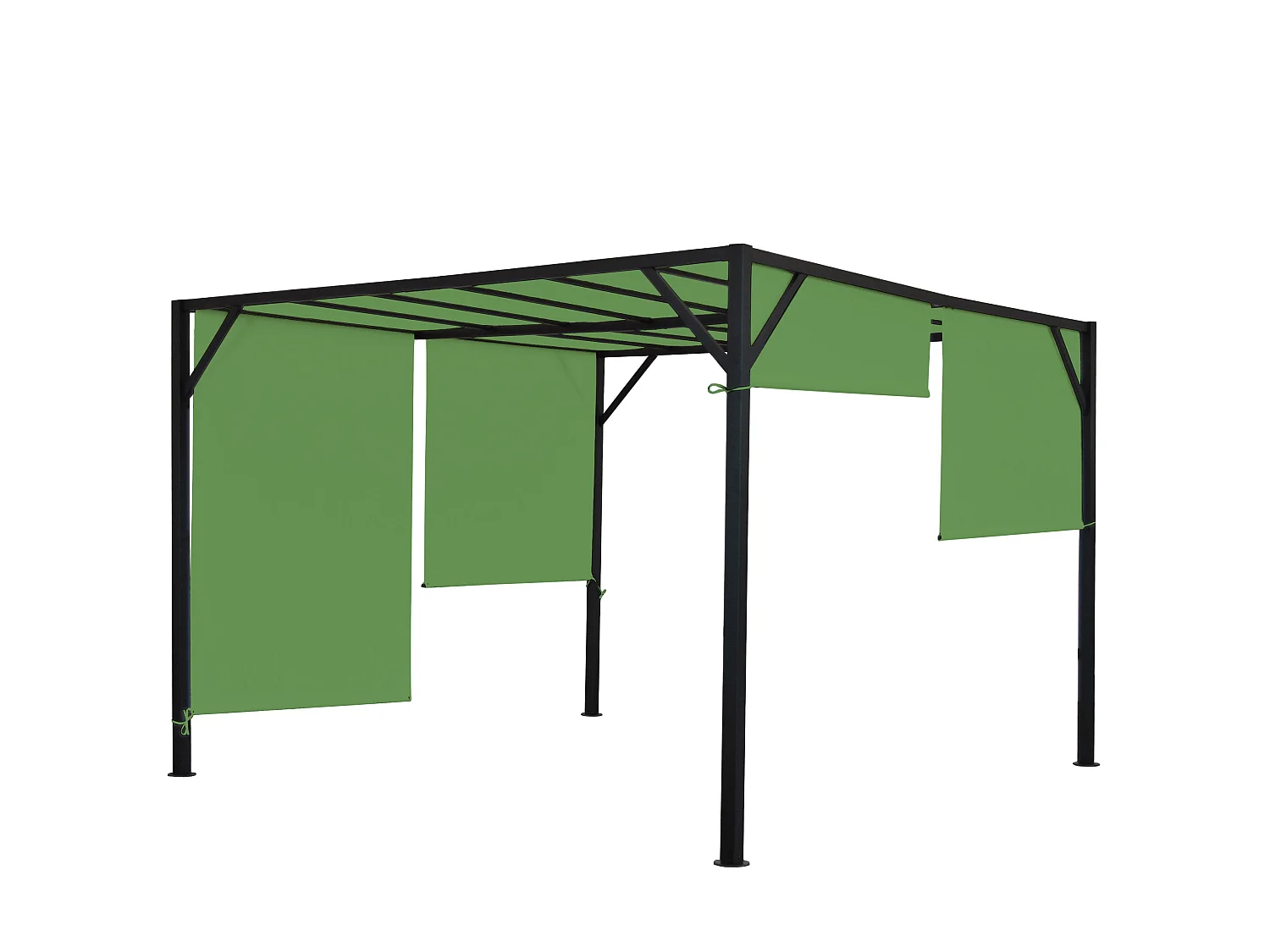 Pergola Baia, Garten Pavillon Terrassenüberdachung, stabiles 6cm-Stahl-Gestell + Schiebedach grün, 3x3m