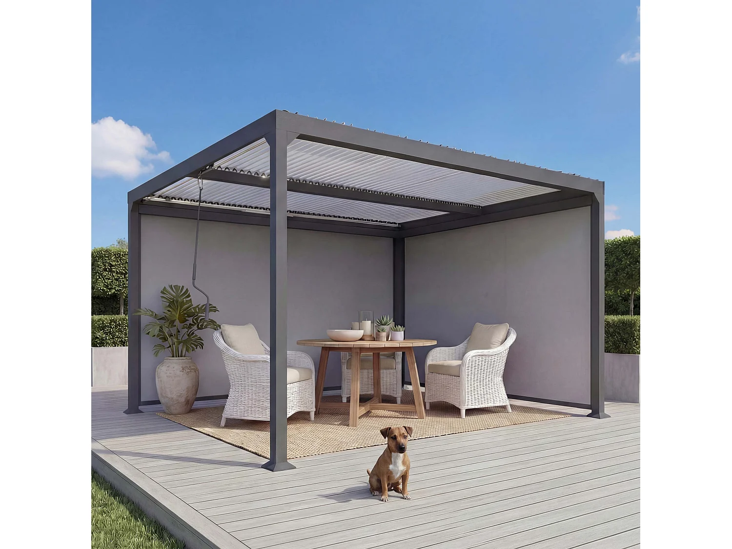 Aluminiumspergola MCW-L41 med 2 sidevægge,  antracit