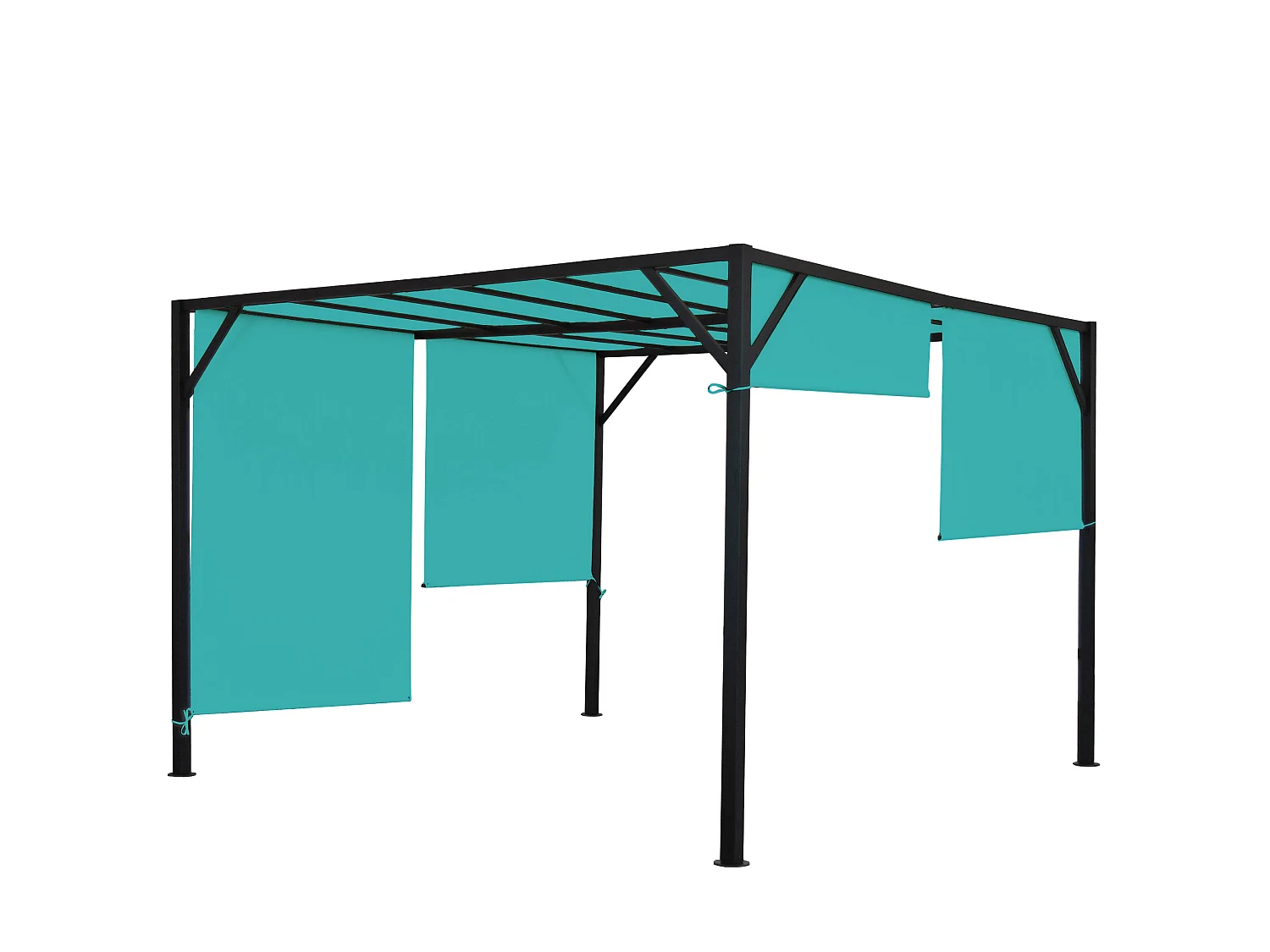Pergola Baia, Garten Pavillon Terrassenüberdachung, stabiles 6cm-Stahl-Gestell + Schiebedach türkis-blau, 3x4m