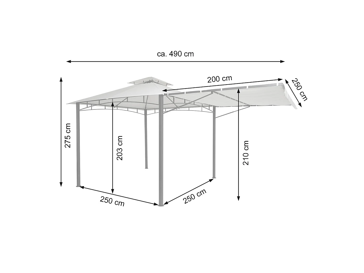 Pergola MCW-F94 stal + ściana boczna,  szary